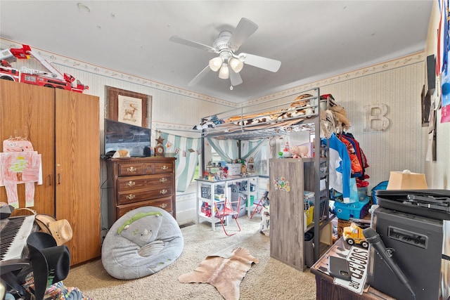 517 W College Ave, Coleman, TX 76834 - bedroom featuring wallpapered walls, carpet floors, and a ceiling fan