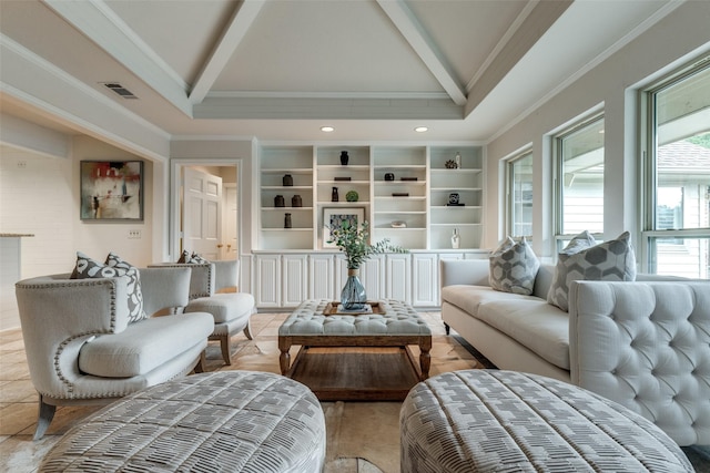 3824 Wyeth Dr, Plano, TX 75023 - sitting room featuring high vaulted ceiling, beam ceiling, and crown molding