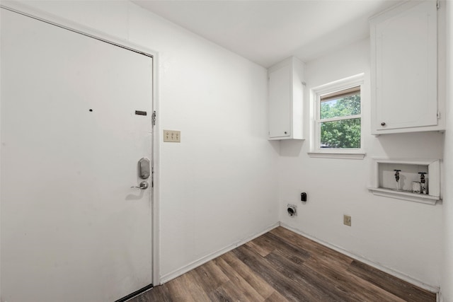 1812 Trinity Dr, Waco, TX 76710 - laundry room featuring cabinet space, hookup for an electric dryer, washer hookup, and dark wood-type flooring