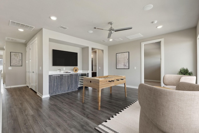 3967 Sanders Dr, Celina, TX 75009 - recreation room featuring baseboards, dark wood-type flooring, ceiling fan, and recessed lighting