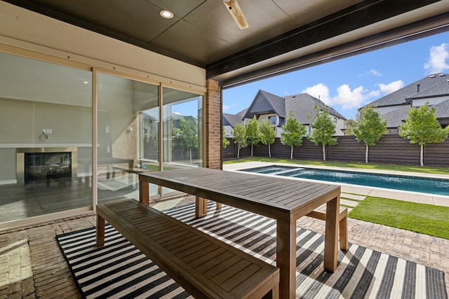 3967 Sanders Dr, Celina, TX 75009 - fenced backyard featuring a ceiling fan, a residential view, and a patio