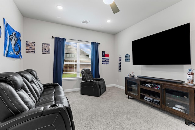 1318 Middleton Dr, Rockwall, TX 75087 - living area featuring carpet floors, ceiling fan, baseboards, and recessed lighting