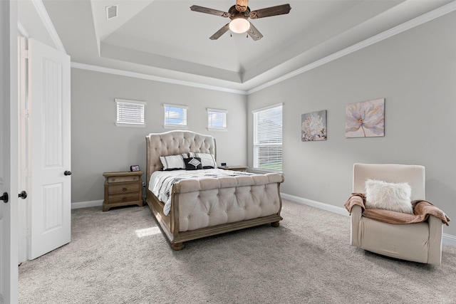 1318 Middleton Dr, Rockwall, TX 75087 - bedroom featuring carpet floors, baseboards, a raised ceiling, a ceiling fan, and ornamental molding