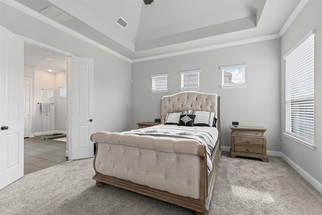 1318 Middleton Dr, Rockwall, TX 75087 - bedroom featuring light carpet, multiple windows, ceiling fan, ornamental molding, and baseboards