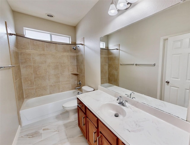 6407 Capulet Pl, Dallas, TX 75252 - bathroom with vanity, shower / bathtub combination, and marble finish flooring