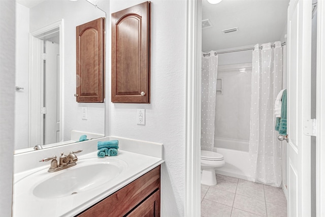 1600 Templegate Dr, Mckinney, TX 75072 - bathroom with tile patterned floors, vanity, toilet, and shower / bathtub combination with curtain