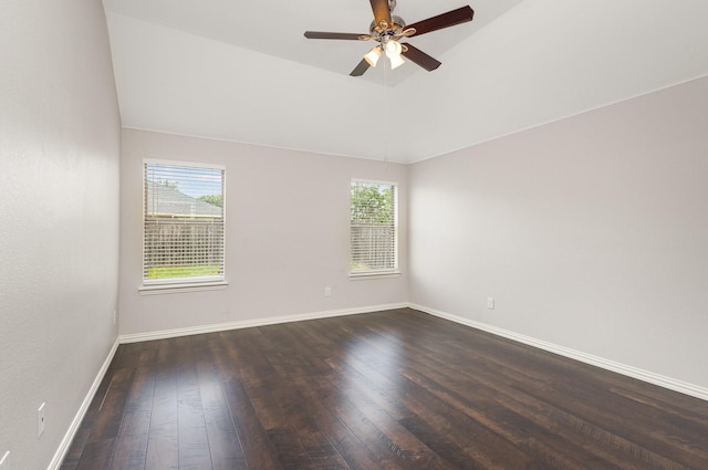 213 Longhorn Dr, Waxahachie, TX 75165 - unfurnished room featuring plenty of natural light, dark wood-style flooring, lofted ceiling, baseboards, and a ceiling fan