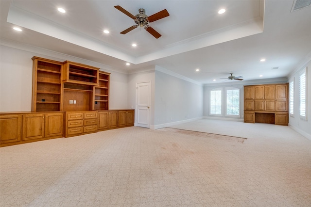 2 Birchmont Ln, Dallas, TX 75230 - unfurnished living room with ceiling fan, plenty of natural light, light colored carpet, recessed lighting, and crown molding