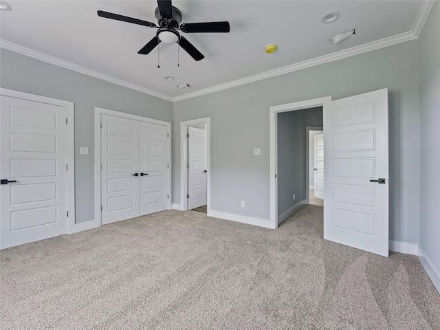 6223 Post Oak Ter, Fort Worth, TX 76112 - unfurnished bedroom with ornamental molding, carpet floors, baseboards, a closet, and ceiling fan