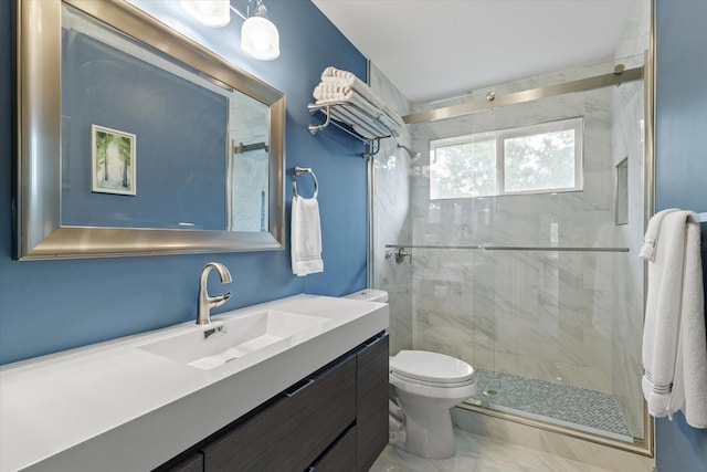 755 Richmond Ln, Keller, TX 76248 - full bathroom featuring a stall shower, toilet, vanity, and marble look tile flooring