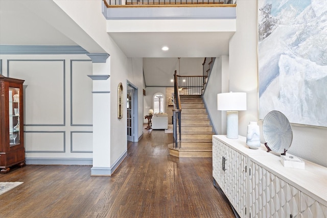 755 Richmond Ln, Keller, TX 76248 - foyer with dark wood-style floors, stairs, and a high ceiling