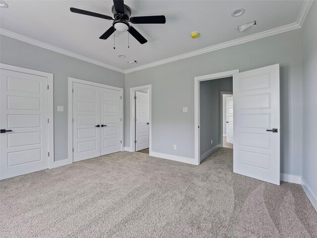 6221 Post Oak Ter, Fort Worth, TX 76112 - unfurnished bedroom featuring ornamental molding, carpet floors, baseboards, a closet, and a ceiling fan