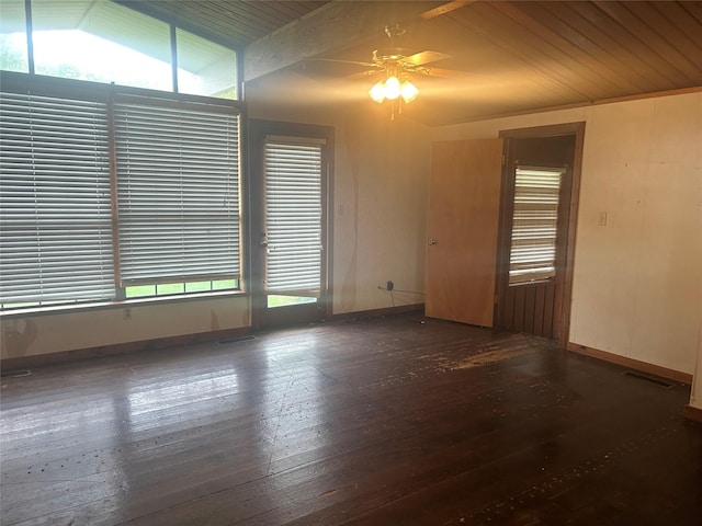 3415 Reily Ln, Shreveport, LA 71105 - spare room with a ceiling fan, hardwood / wood-style floors, baseboards, wood ceiling, and lofted ceiling