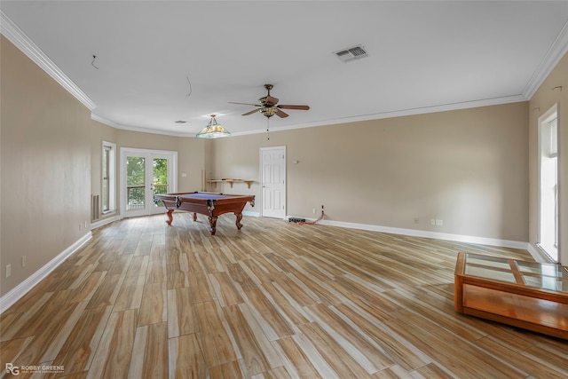 135 Oak Leaf Trl, Benton, LA 71006 - recreation room featuring crown molding, light wood-style flooring, baseboards, and pool table