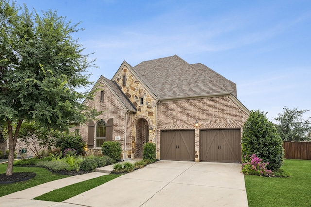 3940 White Clover Ln, Prosper, TX 75078 - view of front facade with brick siding, concrete driveway, a garage, and stone siding