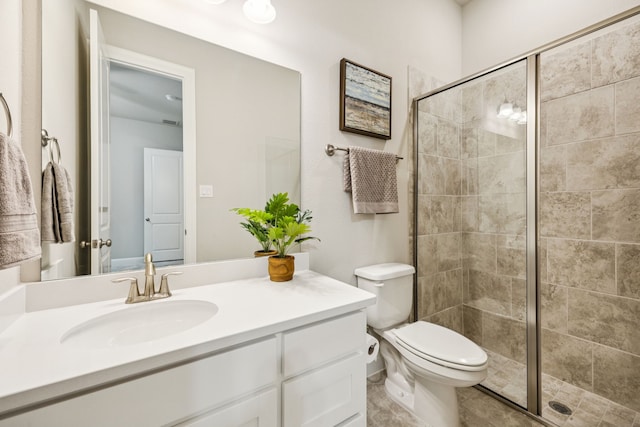 3940 White Clover Ln, Prosper, TX 75078 - bathroom featuring a stall shower, vanity, and toilet