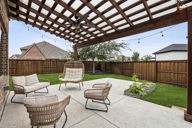 3940 White Clover Ln, Prosper, TX 75078 - view of patio / terrace featuring a pergola, ceiling fan, and an outdoor hangout area