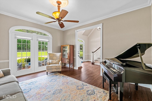 10198 Castanedo Ct, Keithville, LA 71047 - sitting room featuring crown molding, wood finished floors, a ceiling fan, and baseboards