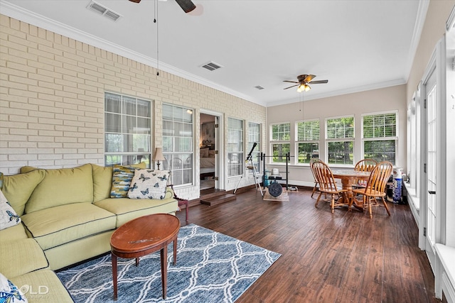 10198 Castanedo Ct, Keithville, LA 71047 - sunroom / solarium with brick wall, wood finished floors, crown molding, and baseboards