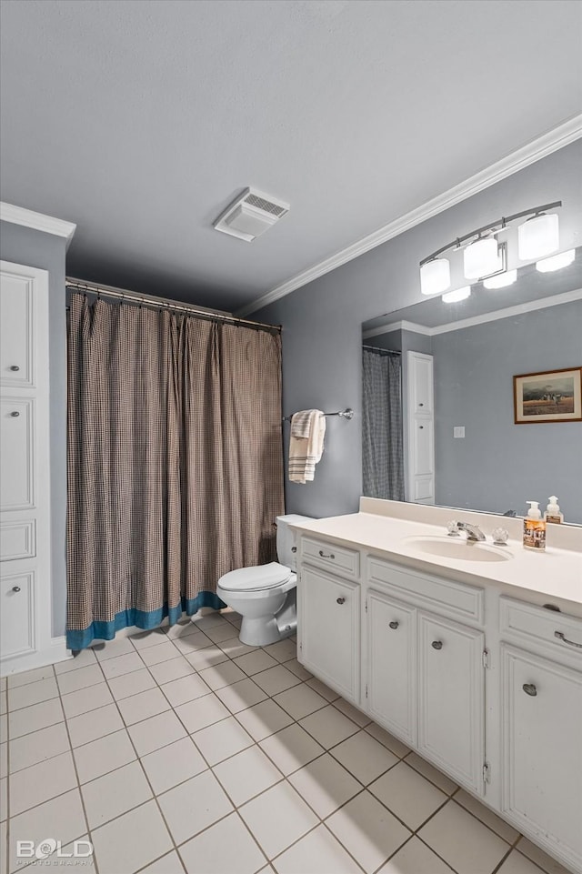 10198 Castanedo Ct, Keithville, LA 71047 - bathroom featuring crown molding, toilet, vanity, and tile patterned floors