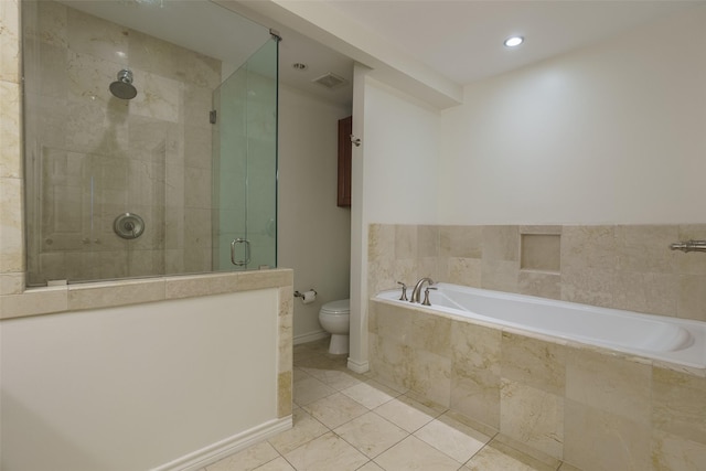 5909 Luther Ln Unit 2200, Dallas, TX 75225 - full bathroom with a stall shower, tile patterned flooring, a garden tub, and toilet