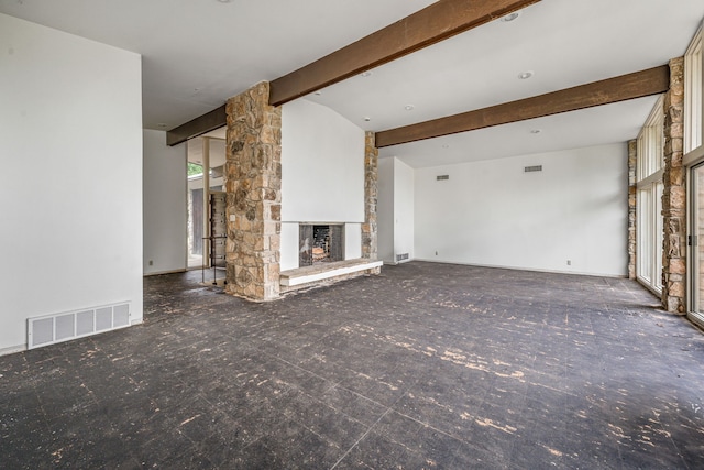 4208 Shore Front Dr, Fort Worth, TX 76135 - unfurnished living room with a stone fireplace