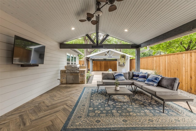 7514 Caillet St, Dallas, TX 75209 - view of patio featuring a fenced backyard, an outdoor living space, area for grilling, and a gazebo