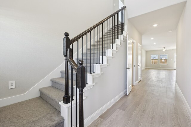 510 Willet Dr, Mckinney, TX 75069 - staircase featuring wood finished floors, a ceiling fan, baseboards, and recessed lighting