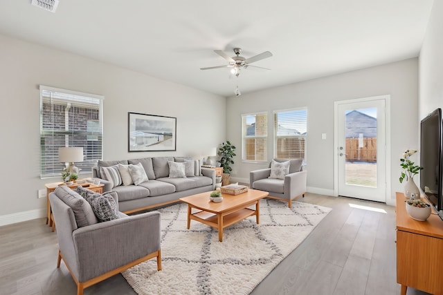 510 Willet Dr, Mckinney, TX 75069 - living room featuring light wood finished floors, ceiling fan, and baseboards