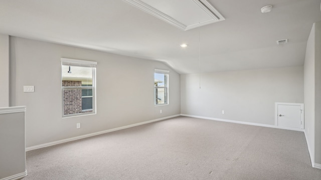516 Willet Dr, Mckinney, TX 75069 - empty room with attic access, vaulted ceiling, carpet, plenty of natural light, and recessed lighting
