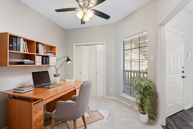 3101 Townbluff Dr Unit 1013, Plano, TX 75075 - carpeted home office featuring a ceiling fan and baseboards