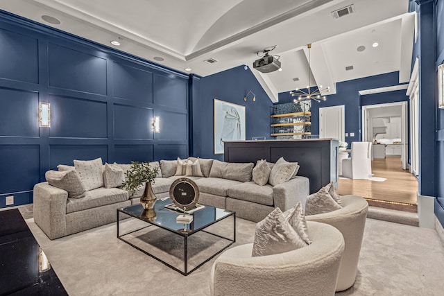 2210 Barcelona Ct, Westlake, TX 76262 - living room featuring a decorative wall, high vaulted ceiling, and recessed lighting