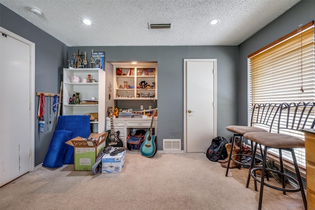 425 Headlee St, Denton, TX 76201 - home office featuring a textured ceiling, carpet flooring, and recessed lighting