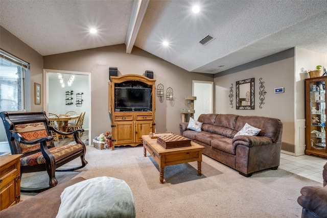 425 Headlee St, Denton, TX 76201 - living area with light colored carpet, a textured ceiling, and recessed lighting