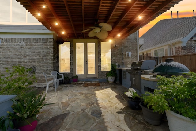 215 Dominion Dr, Wylie, TX 75098 - view of patio featuring a grill, a ceiling fan, and french doors
