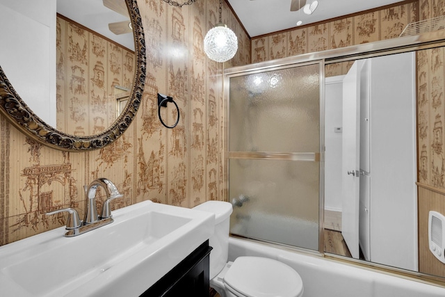 510 Allen Ave, Duncanville, TX 75137 - full bathroom with wallpapered walls, shower / bath combination with glass door, toilet, and vanity