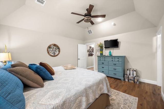 422 Sundance, Corsicana, TX 75109 - bedroom featuring lofted ceiling, wood finished floors, baseboards, and a ceiling fan