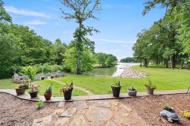 422 Sundance, Corsicana, TX 75109 - view of green lawn featuring a water view and a vegetable garden