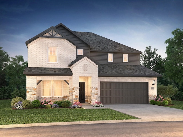 418 Stagg St, Mckinney, TX 75069 - view of front of property with a garage, concrete driveway, a front lawn, and brick siding