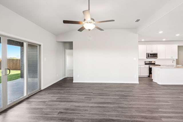 418 Stagg St, Mckinney, TX 75069 - unfurnished living room with recessed lighting, ceiling fan, dark wood-type flooring, baseboards, and a sink
