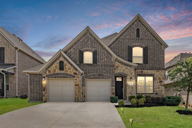 3723 Birch Wood Ct, Northlake, TX 76226 - french country style house with driveway, stone siding, a yard, and brick siding