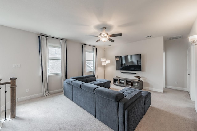 3723 Birch Wood Ct, Northlake, TX 76226 - living room with light colored carpet, ceiling fan, and baseboards