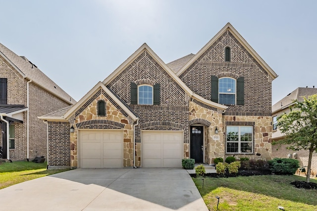 3723 Birch Wood Ct, Northlake, TX 76226 - french country style house with driveway, brick siding, stone siding, a garage, and a front yard