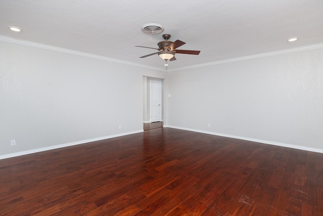 2103 S High St, Brady, TX 76825 - unfurnished room with ceiling fan, baseboards, dark wood finished floors, ornamental molding, and recessed lighting