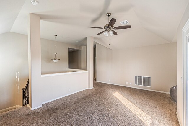 3001 Spring Ct, Midlothian, TX 76065 - carpeted empty room with vaulted ceiling, ceiling fan, baseboards, and a smoke detector