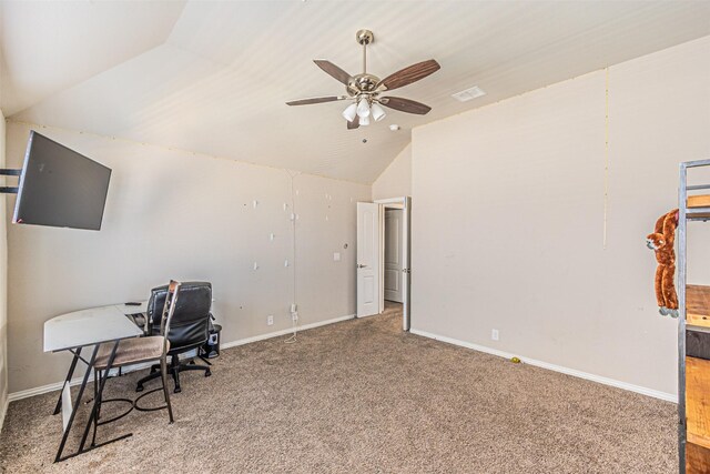 3001 Spring Ct, Midlothian, TX 76065 - office space featuring lofted ceiling, carpet, ceiling fan, and baseboards