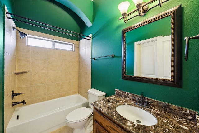 1270 Timber Ln, Frisco, TX 75036 - full bath with toilet,  shower combination, vanity, and a textured wall