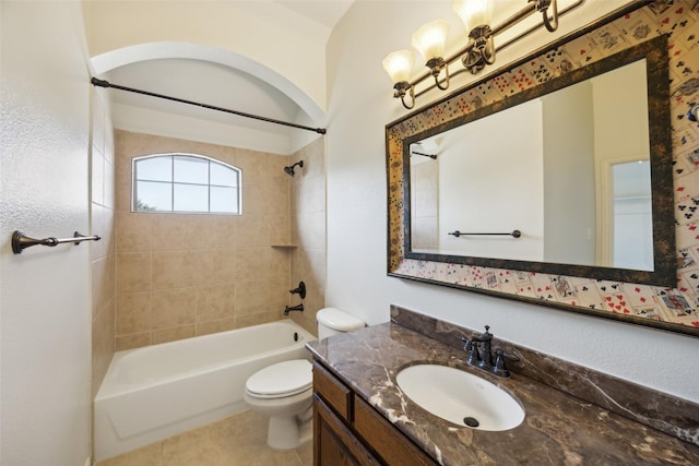 1270 Timber Ln, Frisco, TX 75036 - bathroom with bathtub / shower combination, vanity, toilet, and tile patterned floors