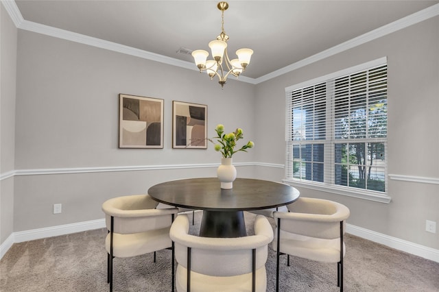 405 Calvert Dr, Midlothian, TX 76065 - carpeted dining space with a chandelier, baseboards, and ornamental molding