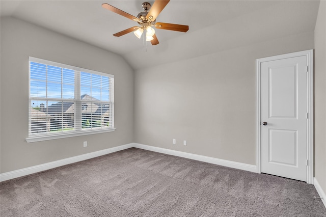 405 Calvert Dr, Midlothian, TX 76065 - empty room featuring lofted ceiling, baseboards, carpet floors, and ceiling fan